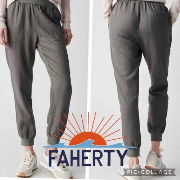 Faherty Arlie Day Pant Surplus Green Joggers XS Linen Cotton Tencel - Picture 1 of 6